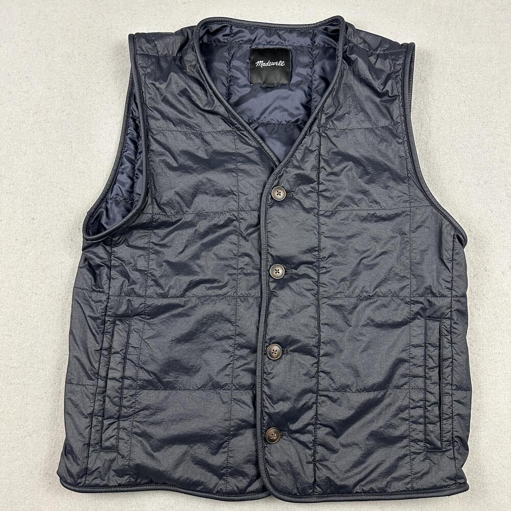 Madewell Vest Women Small Blue Quilted Button Front Insulated Lined Casual S